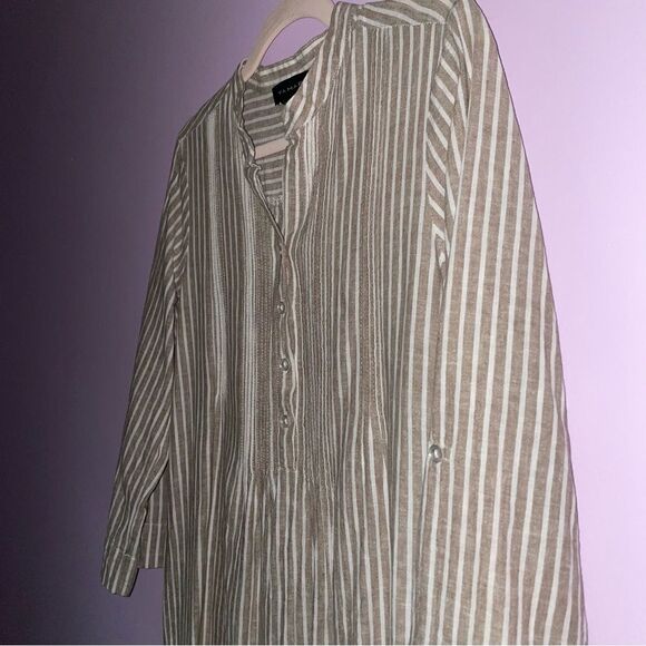 Tahari S Dress Linen Blend Mini Taupe Pinstripe Lagenlook - Picture 2 of 9